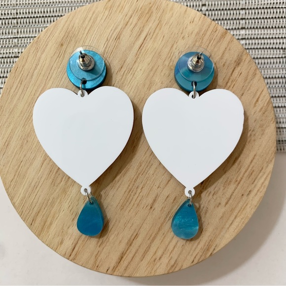 SOLD OUT Evil Eye Love Heart Statement Earrings Acrylic & Stainless Steel Punk - Picture 4 of 7